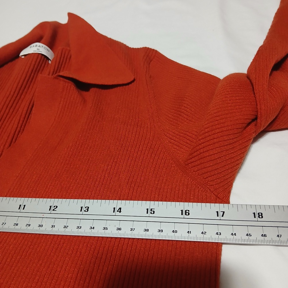 BABATON Orange Ribbed V Neck‎ Collar Long Sleeve Sweater Knit Top XL - Picture 9 of 10